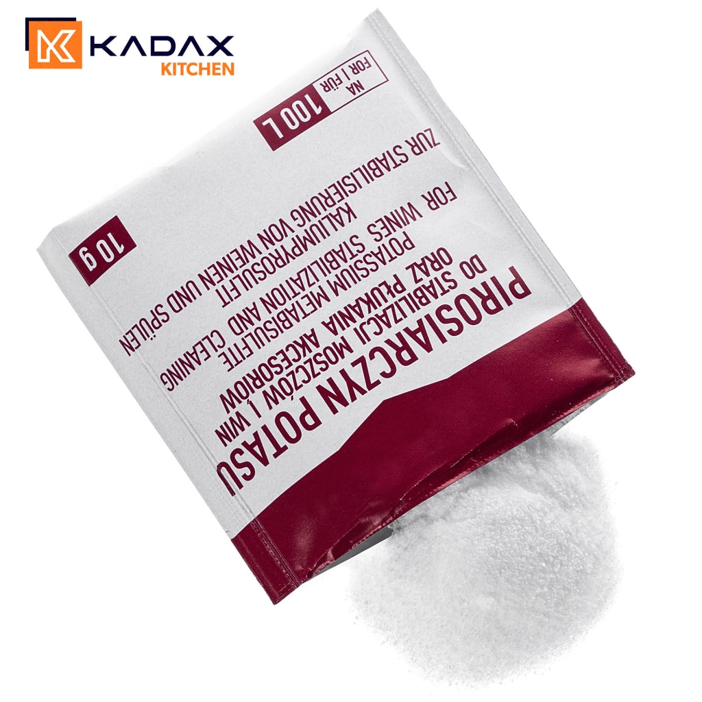 KADAX Metabisolfito di potassio 10 g per la pulizia, il lavaggio e la disinfezione di bottiglie e contenitori.