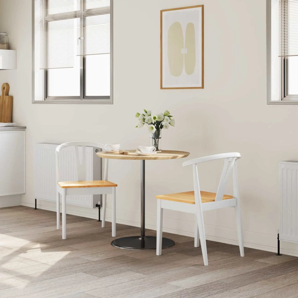 Sedia da pranzo 2 pz | Sedie da cucina Bianco e Naturale Legno di gomma solido