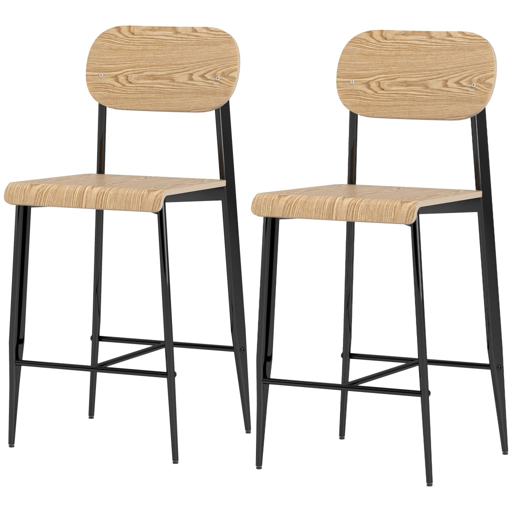Set 2 Sedie da Bar con Schienale ¨C Zephmum ¨C Legno e Metallo, Colore Chiaro