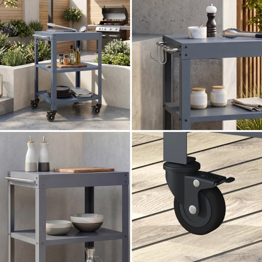 Carrello Portavivande Bolognano di Servizio a 3 Ripiani 81x50x50 cm - Grigio Scuro opaco casa.pro