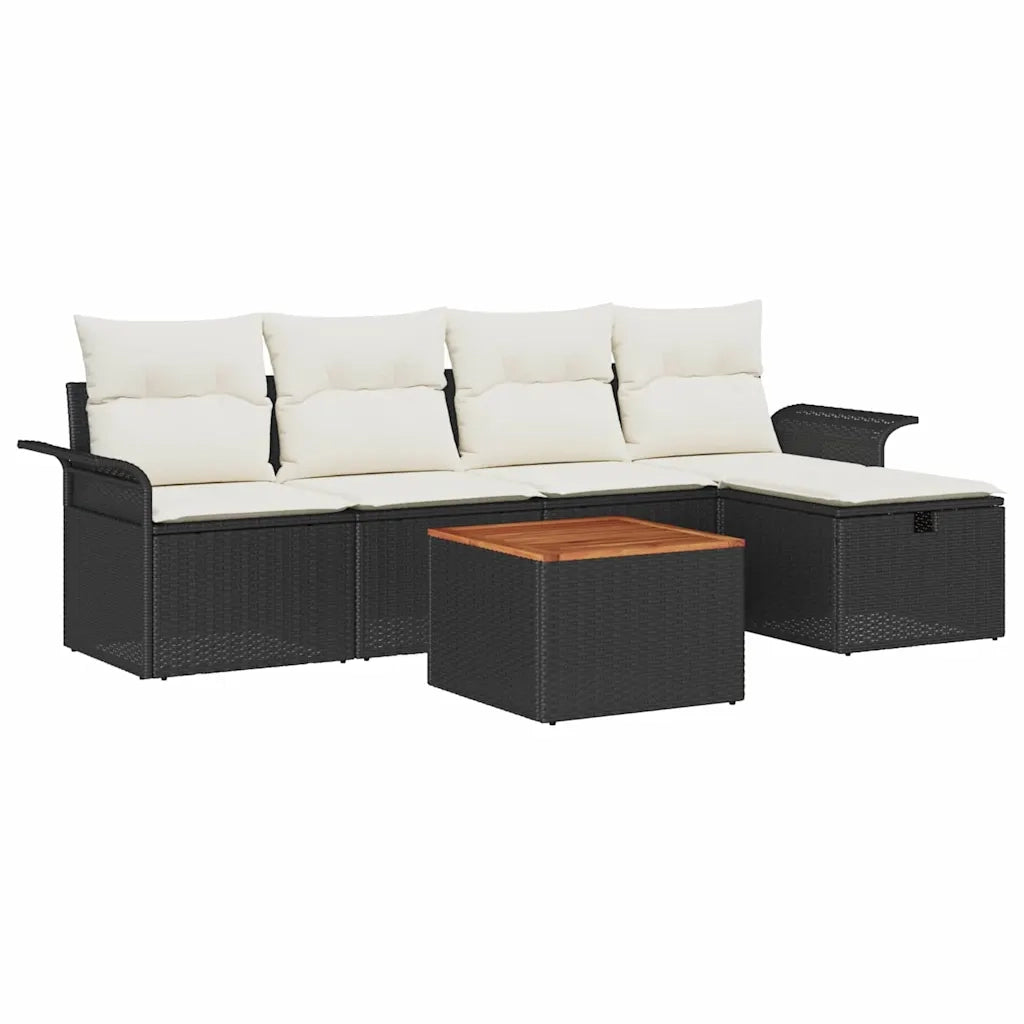 Set Divano da Giardino con cuscino 6 pcs Nero polyrattan