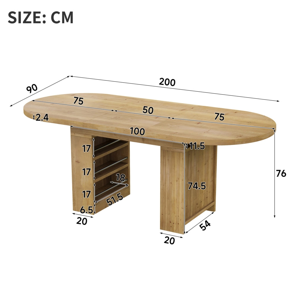 Tavolo da pranzo allungabile, 150/200 x 90 cm, per 6-8 persone, con vano portaoggetti, color legno naturale