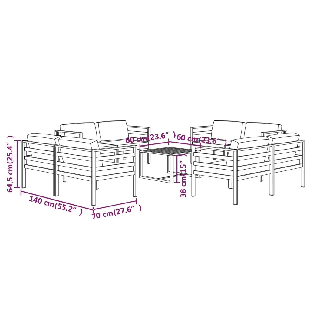 Set Divani da Giardino 9 pz con Cuscini in Alluminio Antracite 3107830