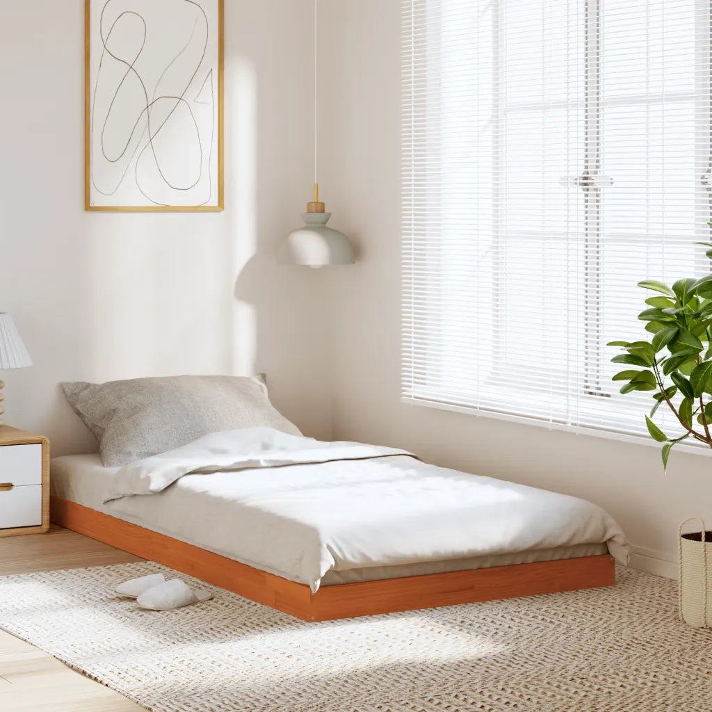Letto singolo | Letto per adulti | Giroletto Marrone Cera 100x200 cm in Legno Massello di Pino
