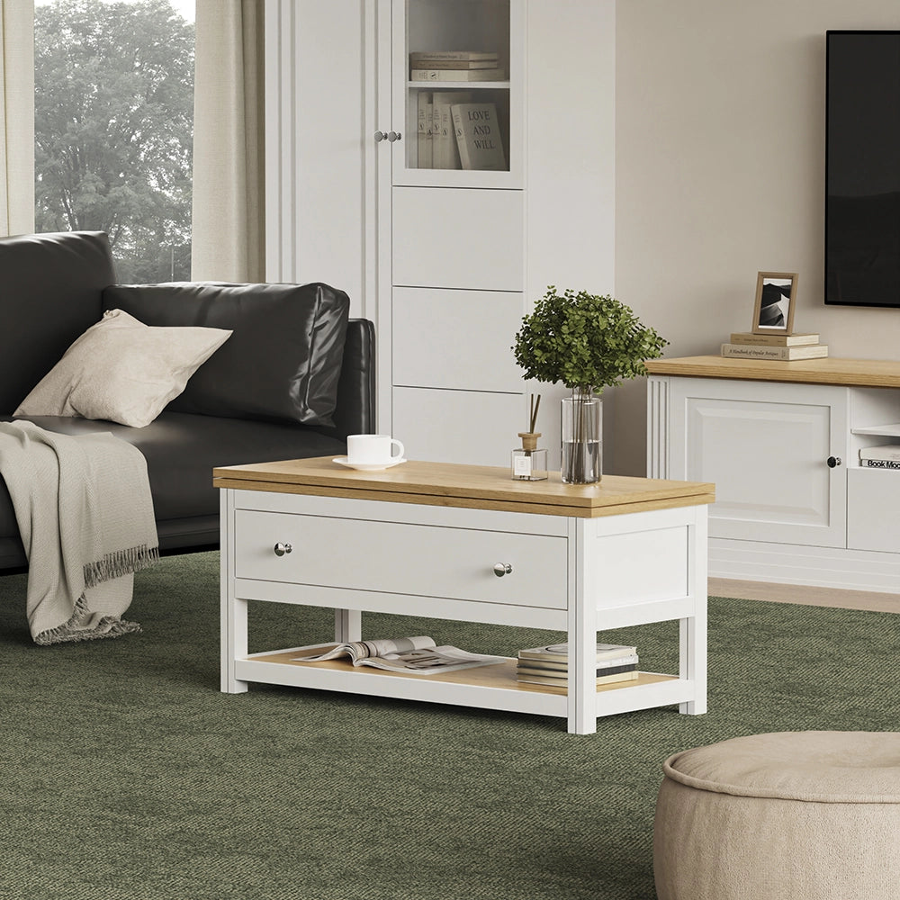 Vicco Tavolino salotto Bianco/quercia 100 x 40 cm con piano del tavolo pieghevole