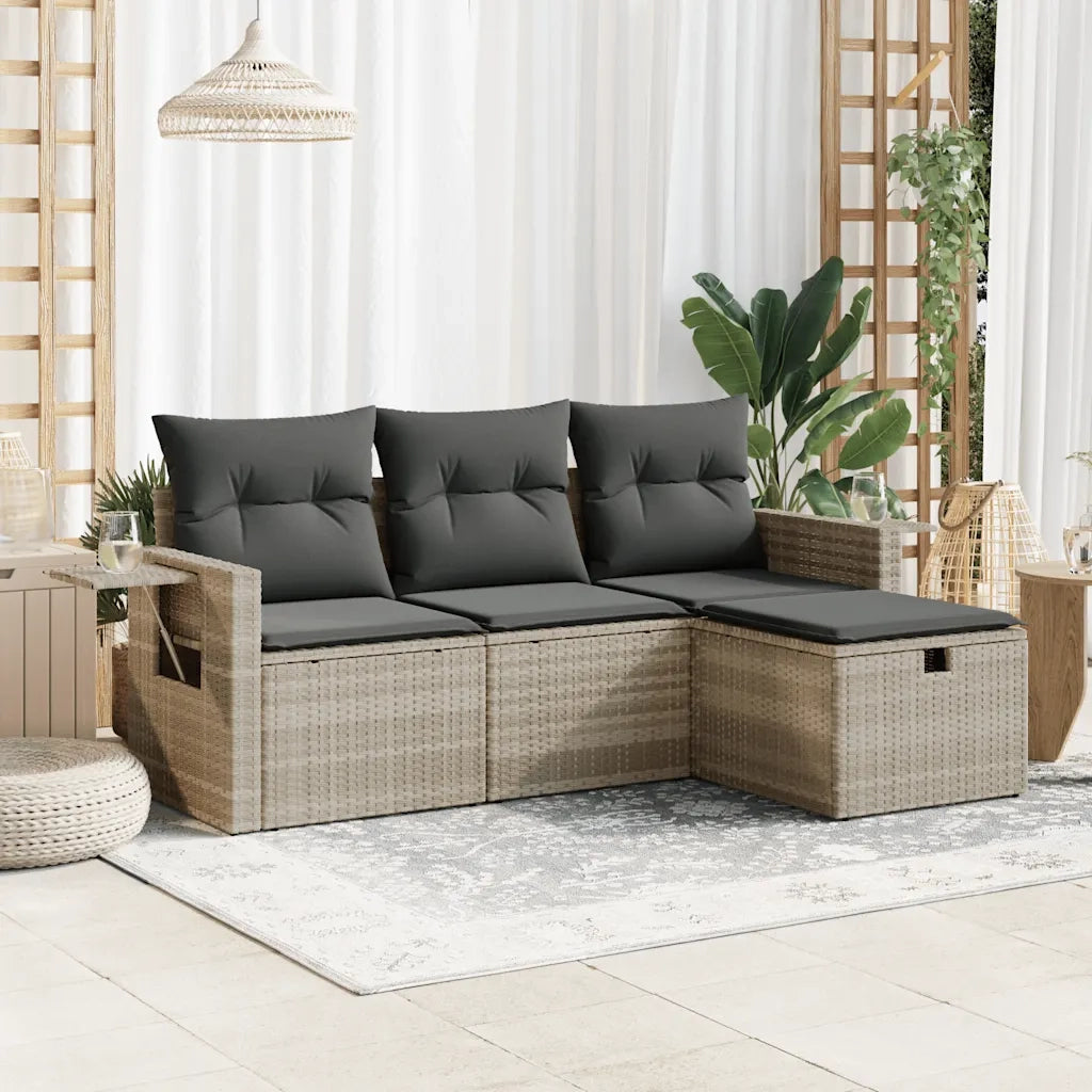 Set Divano da Giardino 4pz con Cuscini Grigio Chiaro Polyrattan 3325458