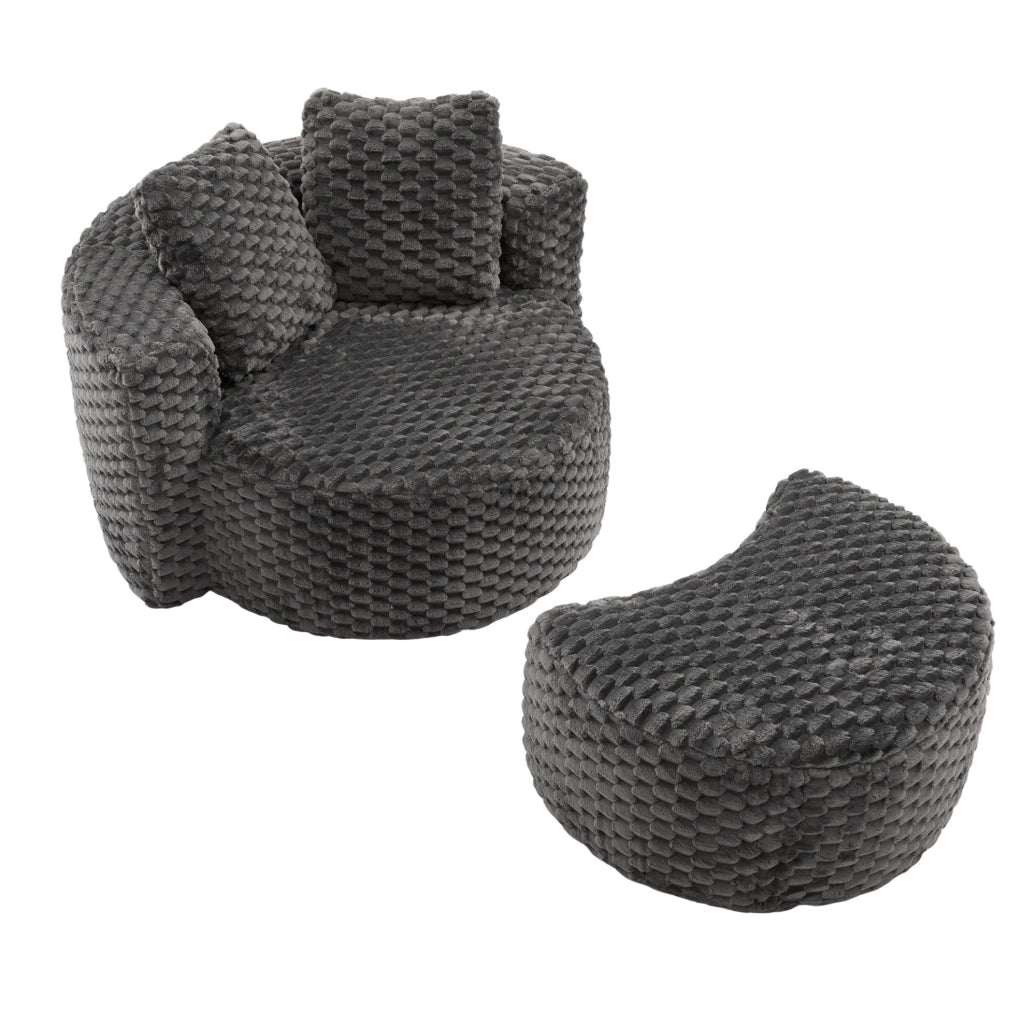 Poltrona compressa con pouf in tessuto grigio scuro