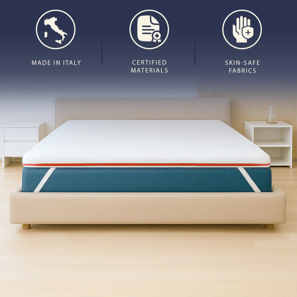 Topper 135 x 190 in Memory Foam a 9 Zone Differenziate | Alto 5 cm | Tessuto Pure Anallergico e Sfoderabile | Correttore Materasso Prodotto in Italia