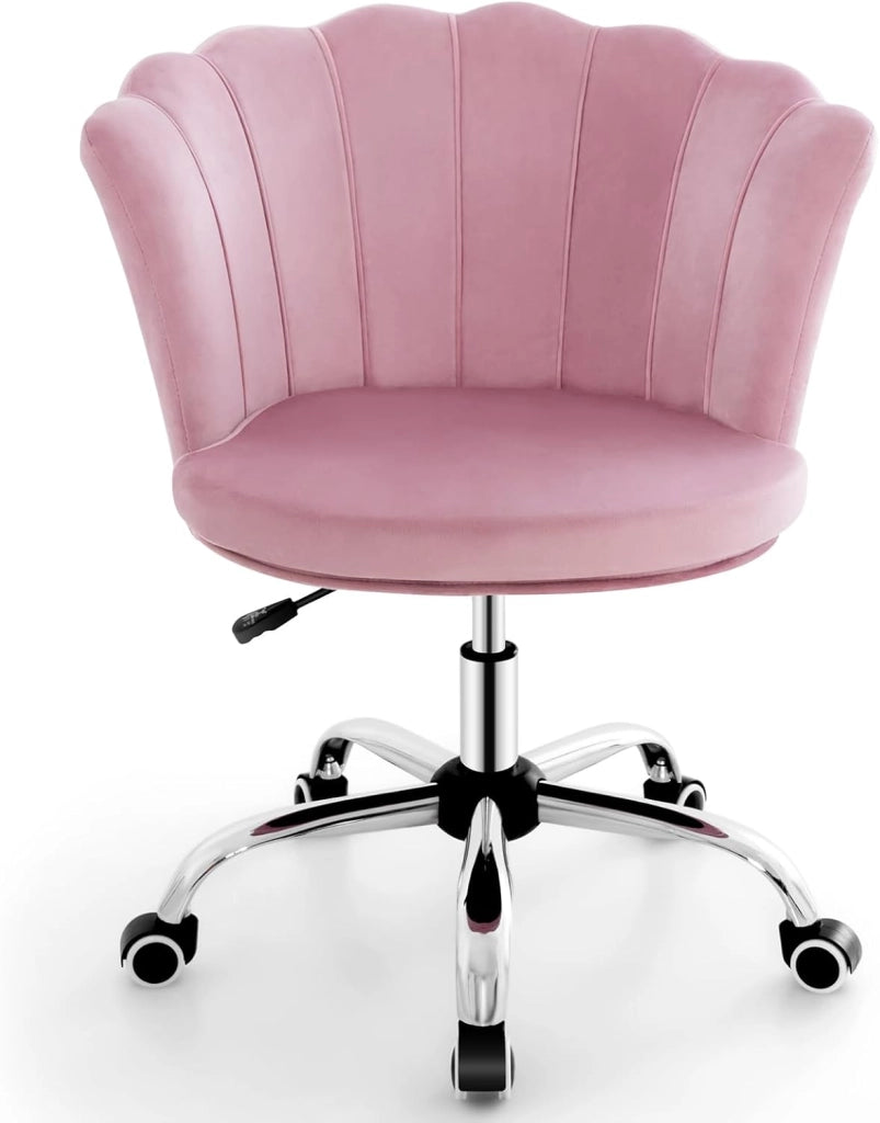 Sedia da Scrivania in Velluto, Poltrona Girevole con Altezza Regolabile, con Schienale a Forma di Petalo e Ruote, per Casa Ufficio, Carico Massimo 150 kg (Grigio)