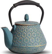Teiera a fiamma con infusore per tè in foglie singole - interno in ceramica - manico in silicone - 950ml - sicuro per la cucina - blu