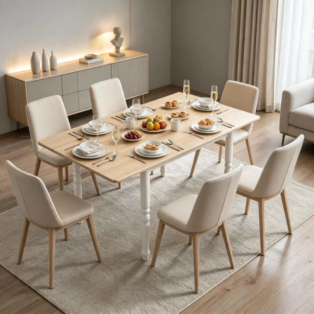 Tavolo da pranzo - pieghevole per 2-6 persone - estraibile 74-134 cm - 2 unità - piedi in acciaio - naturale