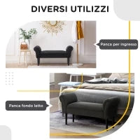 Panca Fondo Letto Imbottita con Braccioli Arrotolati, 102x35x51cm, Nero
