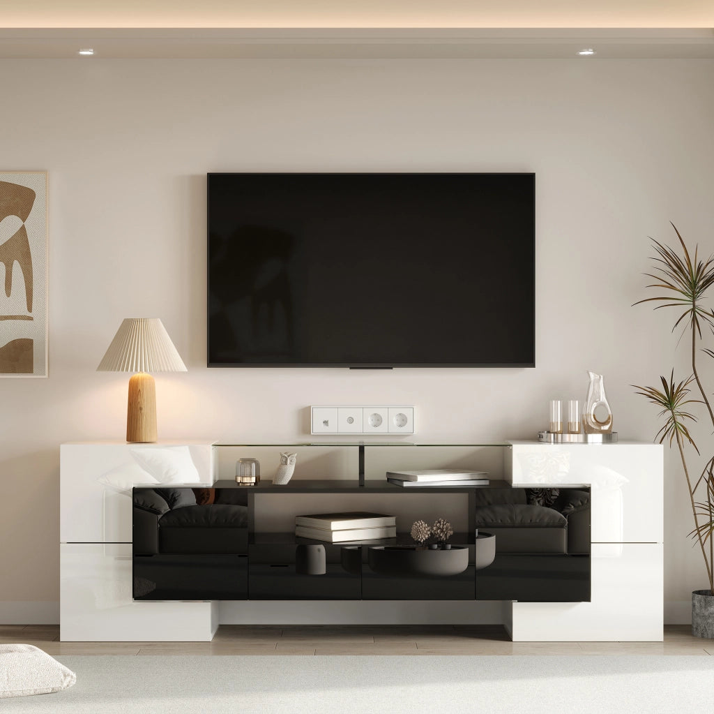Mobile TV moderno 200 cm bianco e nero lucido con LED