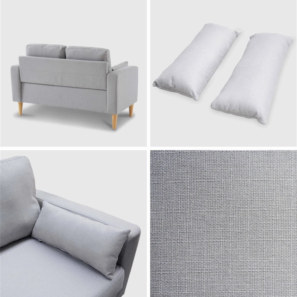 Divano in tessuto con gambe in legno, 2 posti, grigio chiaro