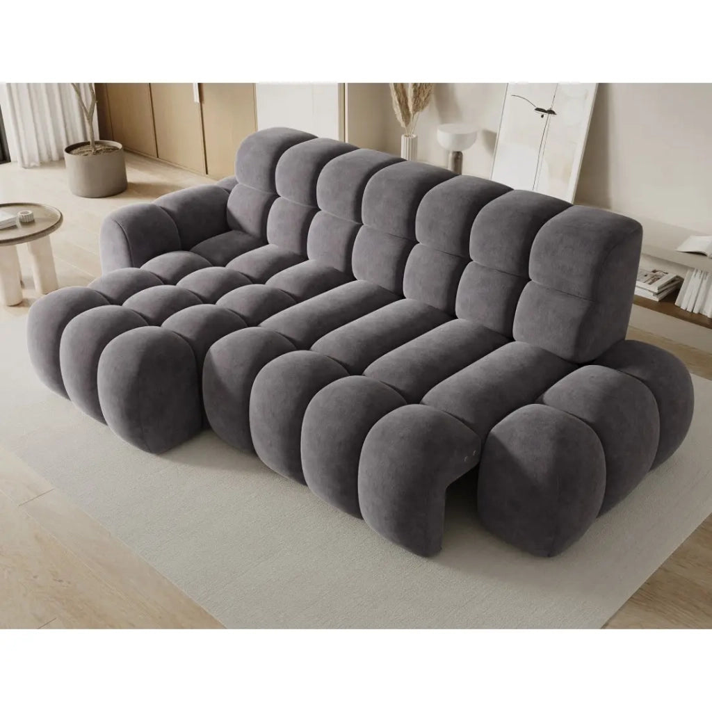 Divano angolare trasformabile BULLA 3 posti grigio - tessuto effetto alcantara con estensione della seduta elettrica