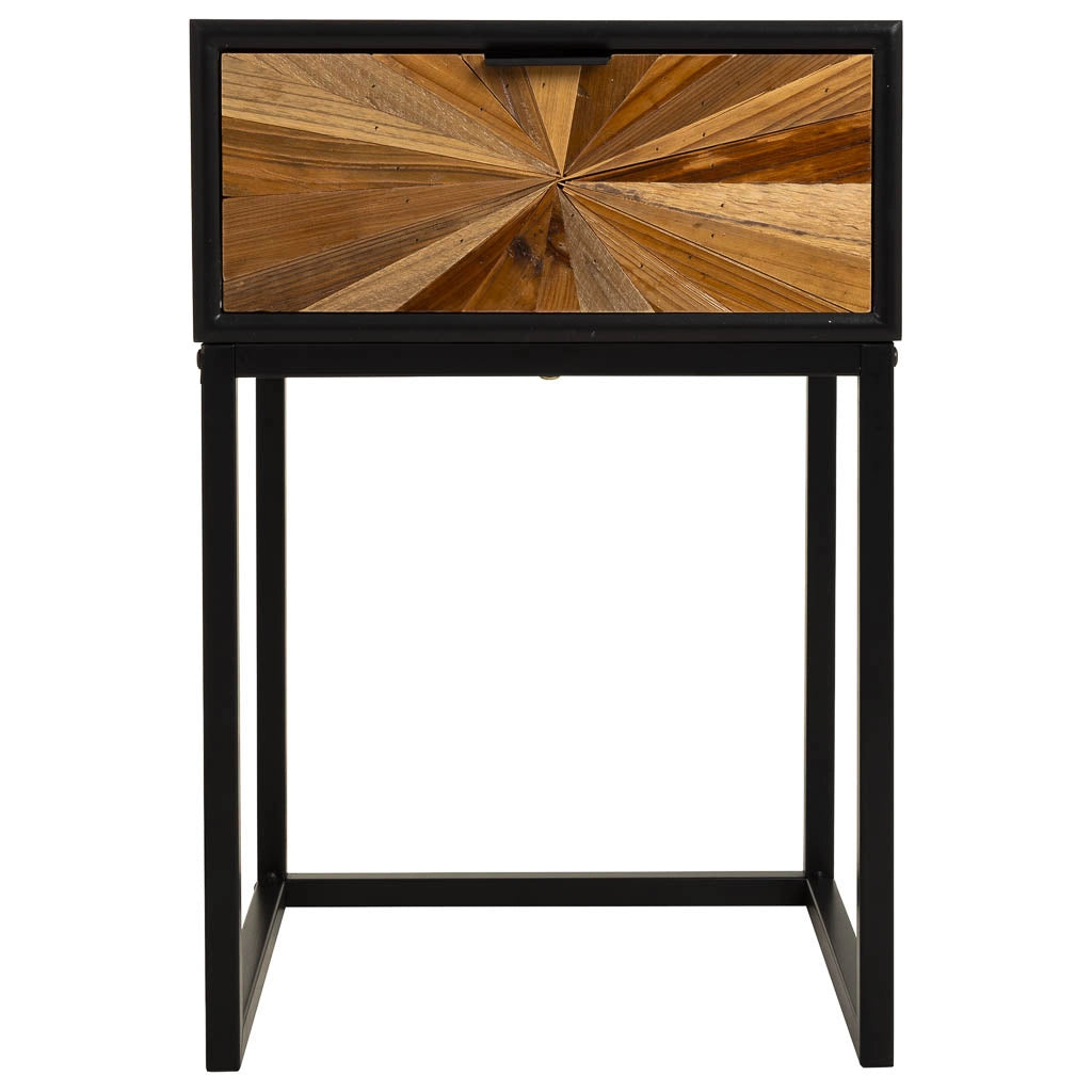 Comodino in legno di recupero nero con 2 cassetti 40x36x60h cm