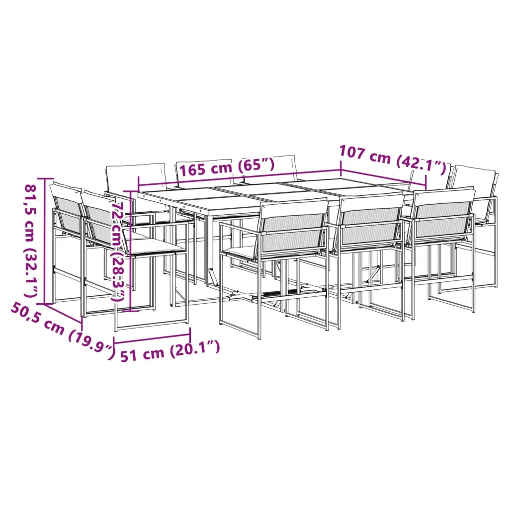 vidaXL Set da Pranzo da Giardino 11 pz con Cuscini Bianco in Textilene