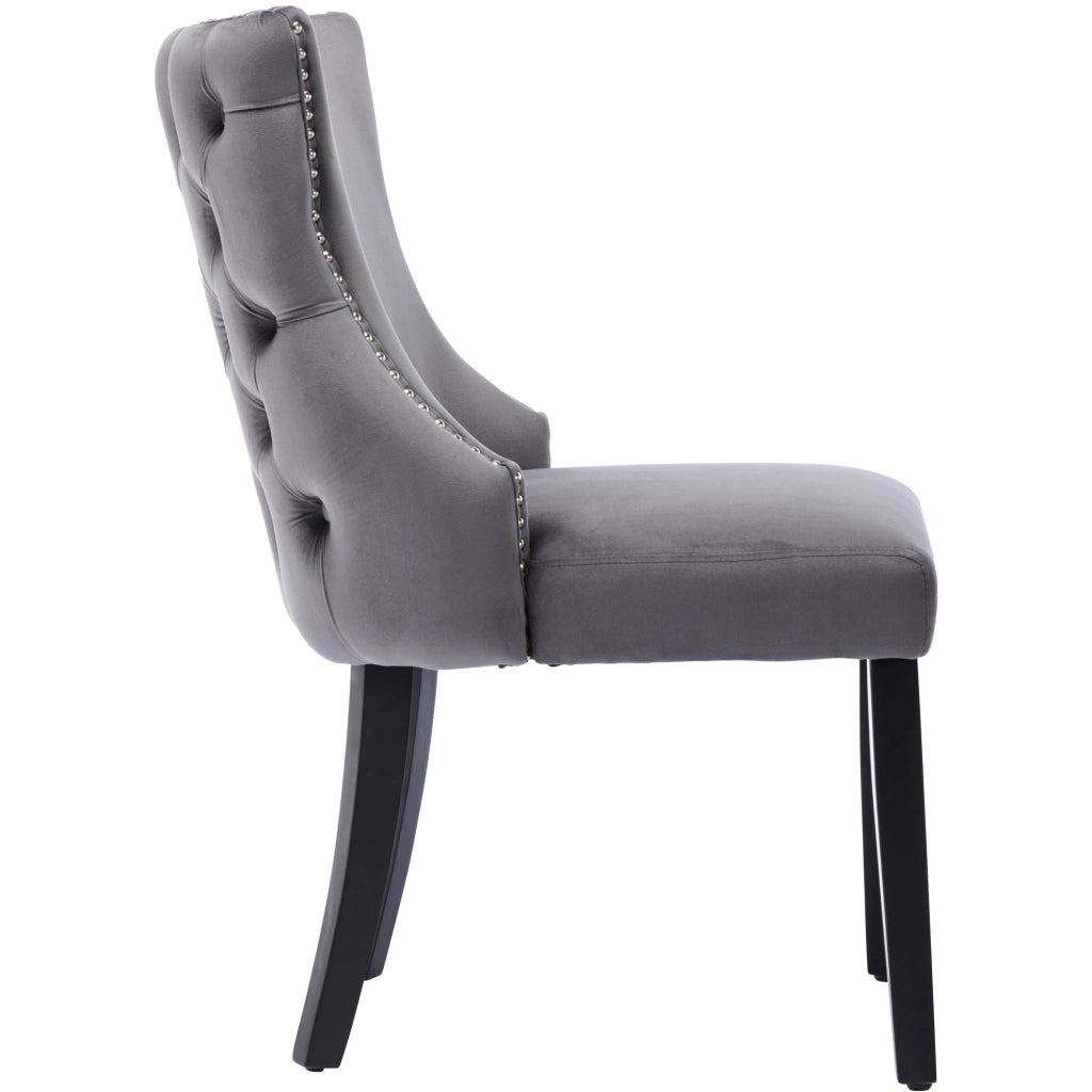 Chaise da sala da pranzo in velluto con capitonné e struttura in legno massiccio grigio