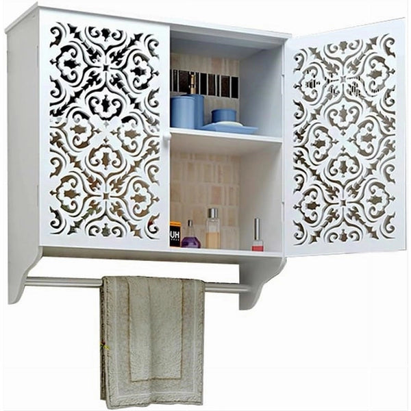 Trade Shop - Mobiletto Da Bagno A Parete Con Portasciugamani Armadietto In Mdf A 2 Livelli -