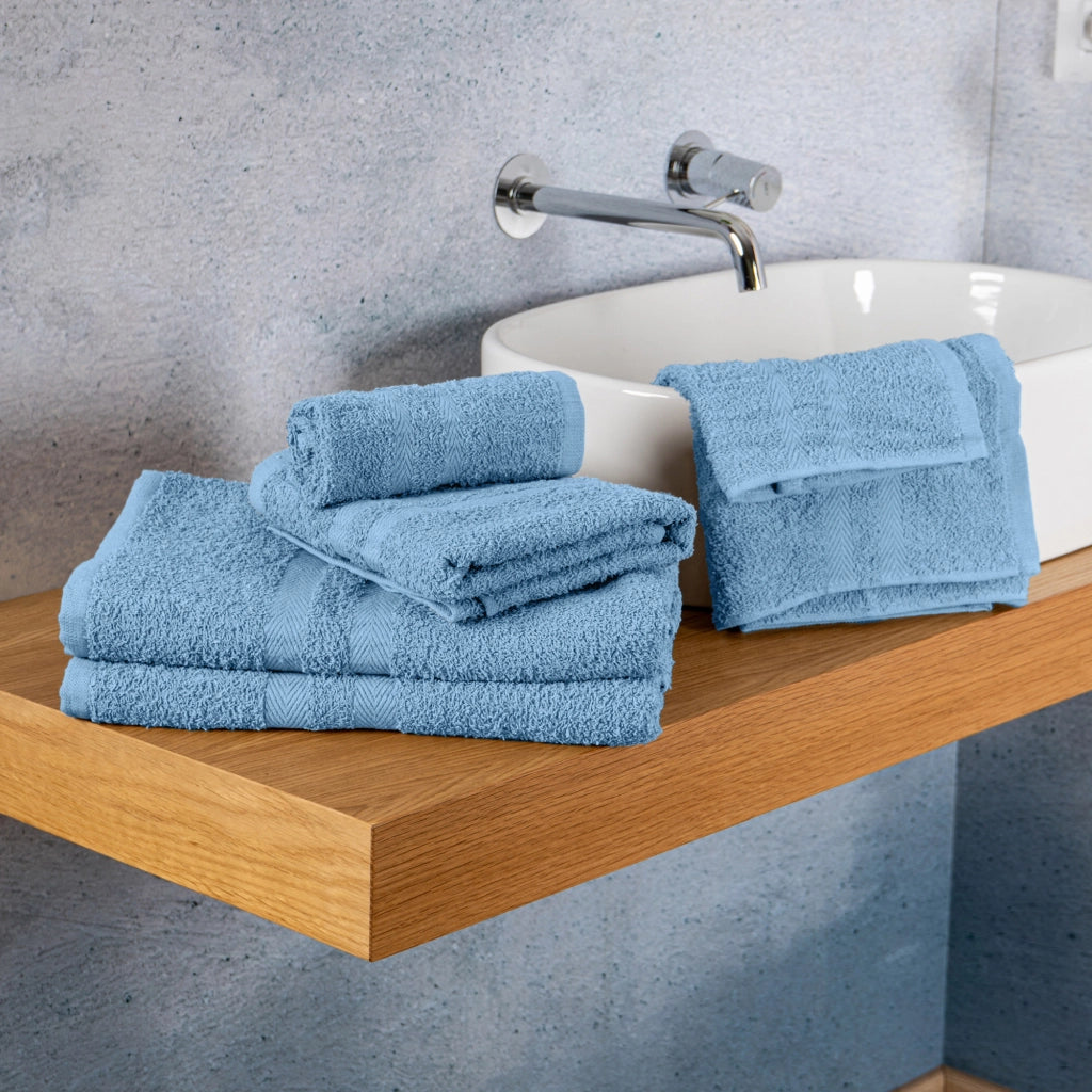 Set Asciugamani Bagno 6 Pezzi in Spugna di Cotone 400 g/m², 2 Teli 70x140 cm, 2 Asciugamani 50x90 cm e 2 Ospiti 30x50 cm, Morbidi e Assorbenti Azzurro
