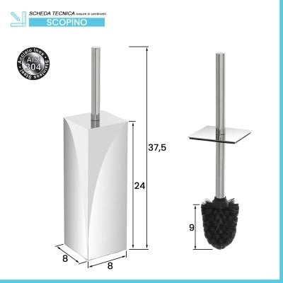 Portascopino quadrato in acciaio inox 304 con setole nere e secchio estraibile