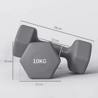 Set 2 Manubri Esagonali da 2x10 kg in Metallo e Plastica con Impugnatura Antiscivolo, 26x12x12 cm, Grigio