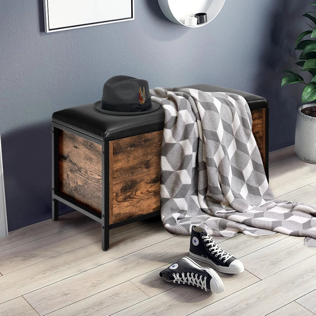 Cassapanca con Coperchio, Panca Contenitore Imbottita da Ingresso, con Struttura in Ferro Resistente, per Ingresso Camera da Letto, 81x40,5x49,5 cm, Carico Massimo 150kg