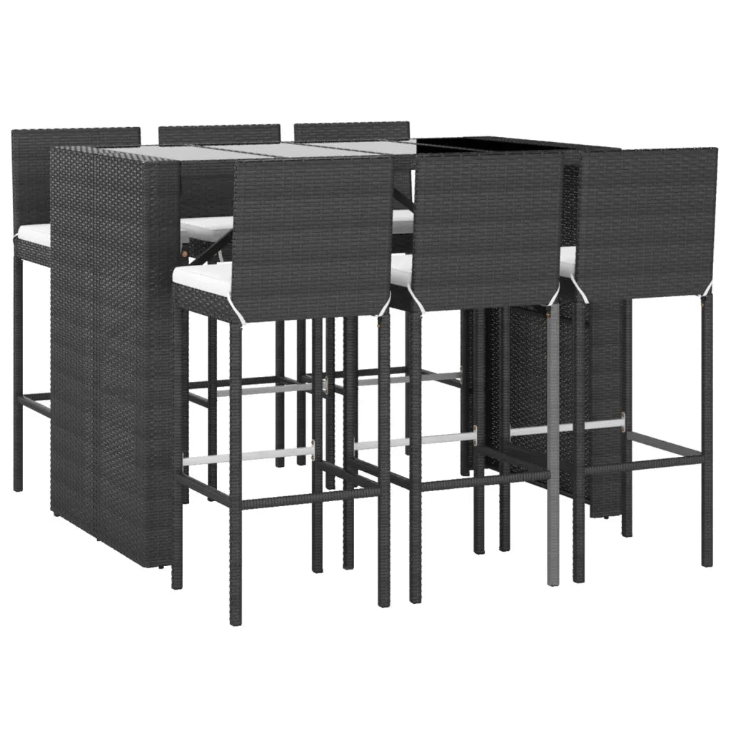 Set Bar da Giardino 7 pz con Cuscini in Polyrattan Nero 3187627