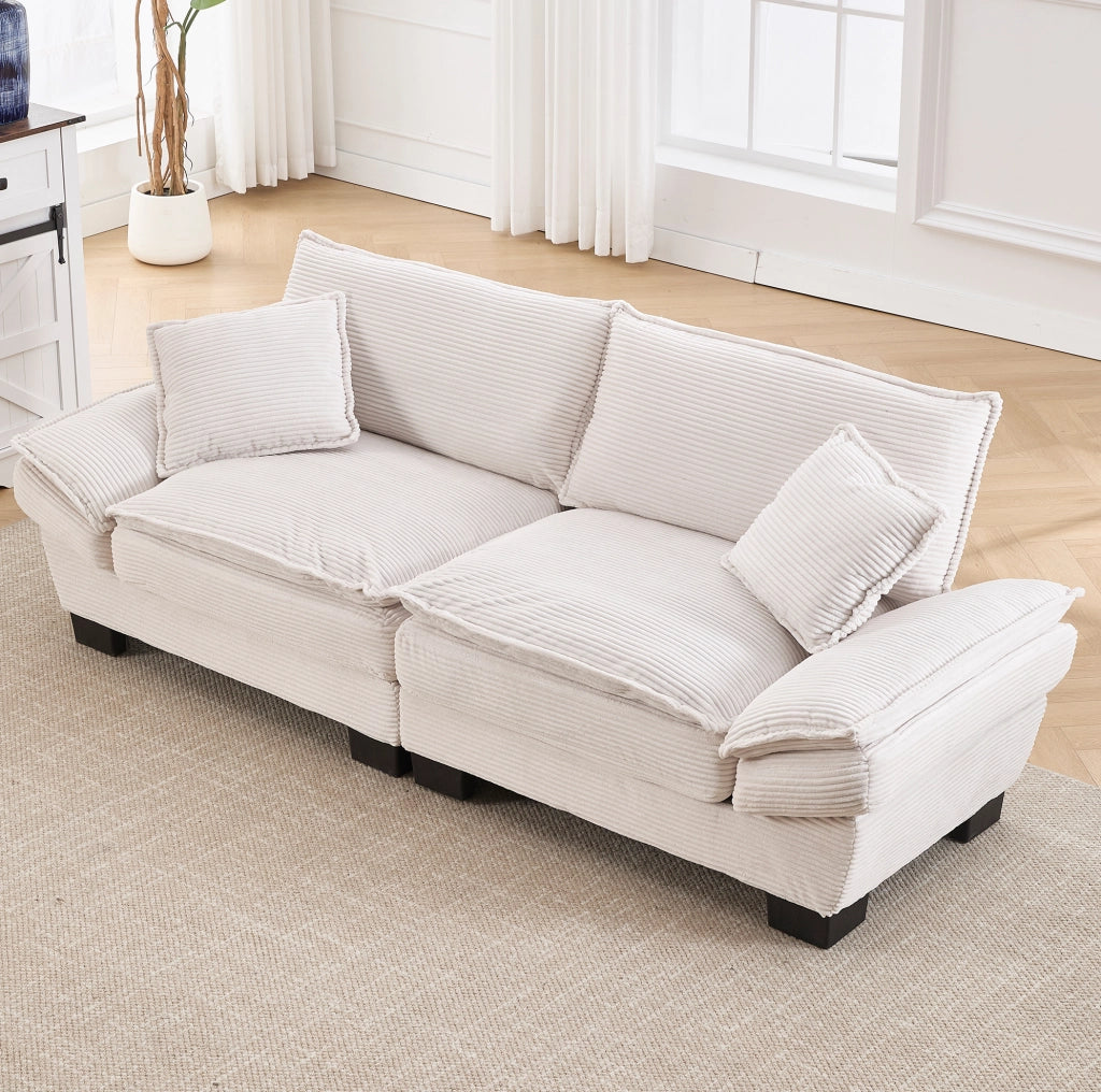 Divano a 2 posti 224x81x81 cm in velluto beige con braccioli, per soggiorno e ufficio –