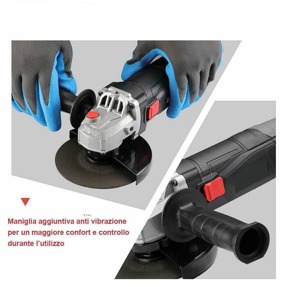 Trade Shop - Smerigliatrice Angolare 750w Flex Frullino 125mm 6 Dischi E Manico Regolabile -