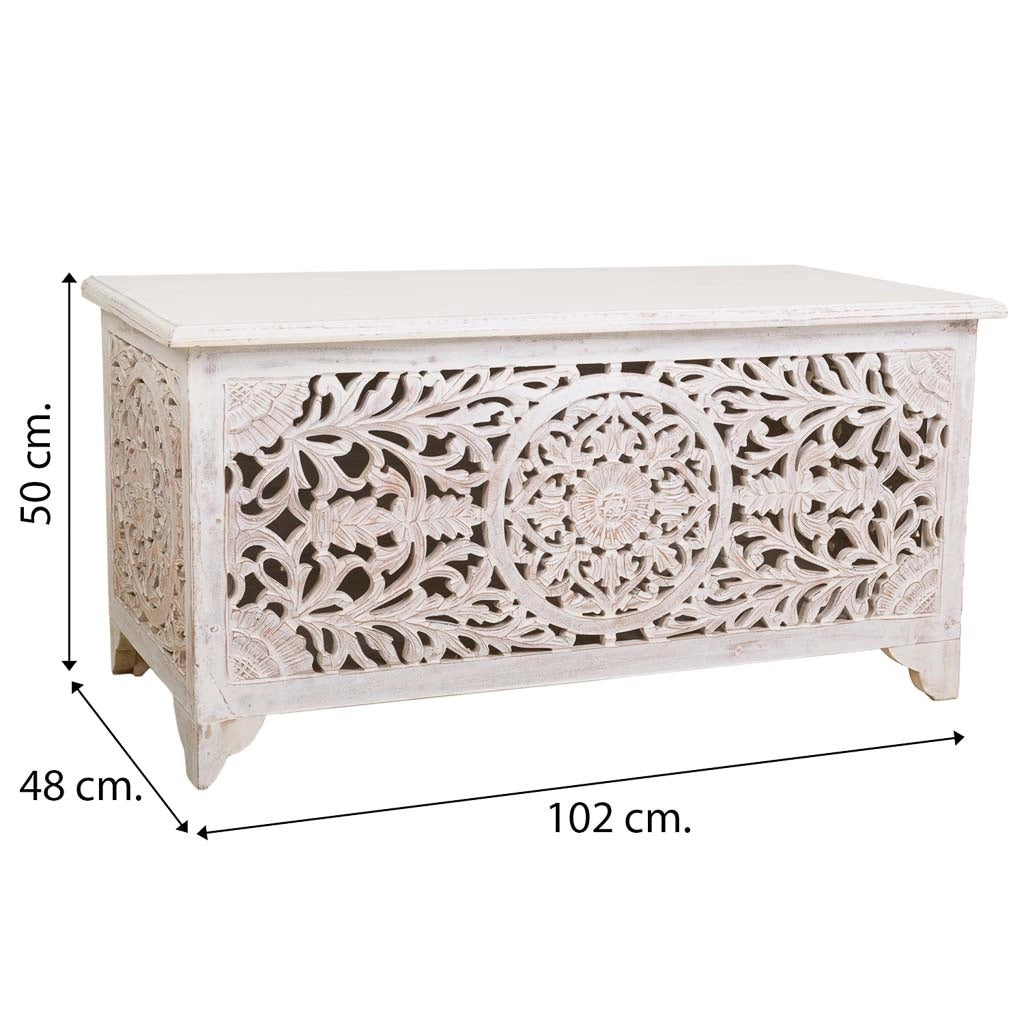 Cassapanca in legno bianca fatta a mano 102x48x50h cm