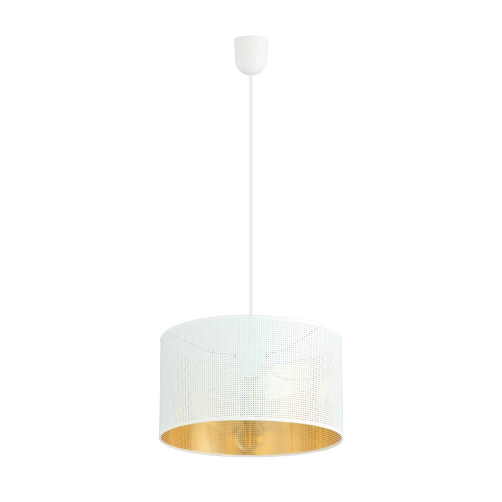 Lampada a sospensione Aston in acciaio bianco con interno dorato