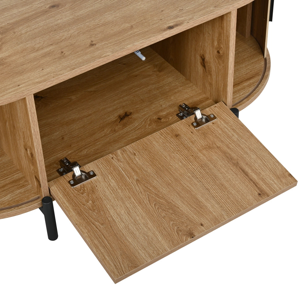 TAVOLINO DA SALOTTO Ovale 100x50x40 cm MDF Naturale con ante in rattan