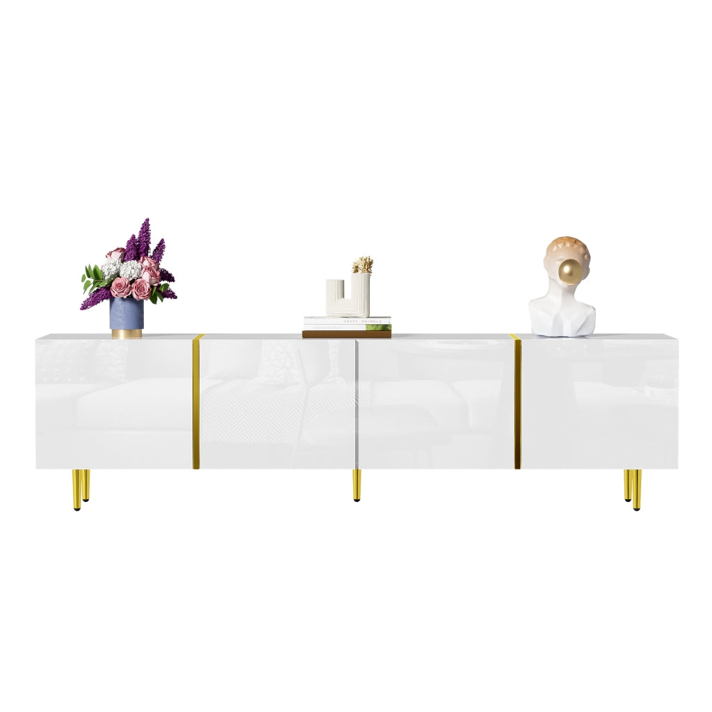 OKWISH Mobile TV con 4 Ante e Chiusura Ammortizzata, Finitura Lucida, per Soggiorno, MDF, Bianco, 170 x 35 x 46 cm