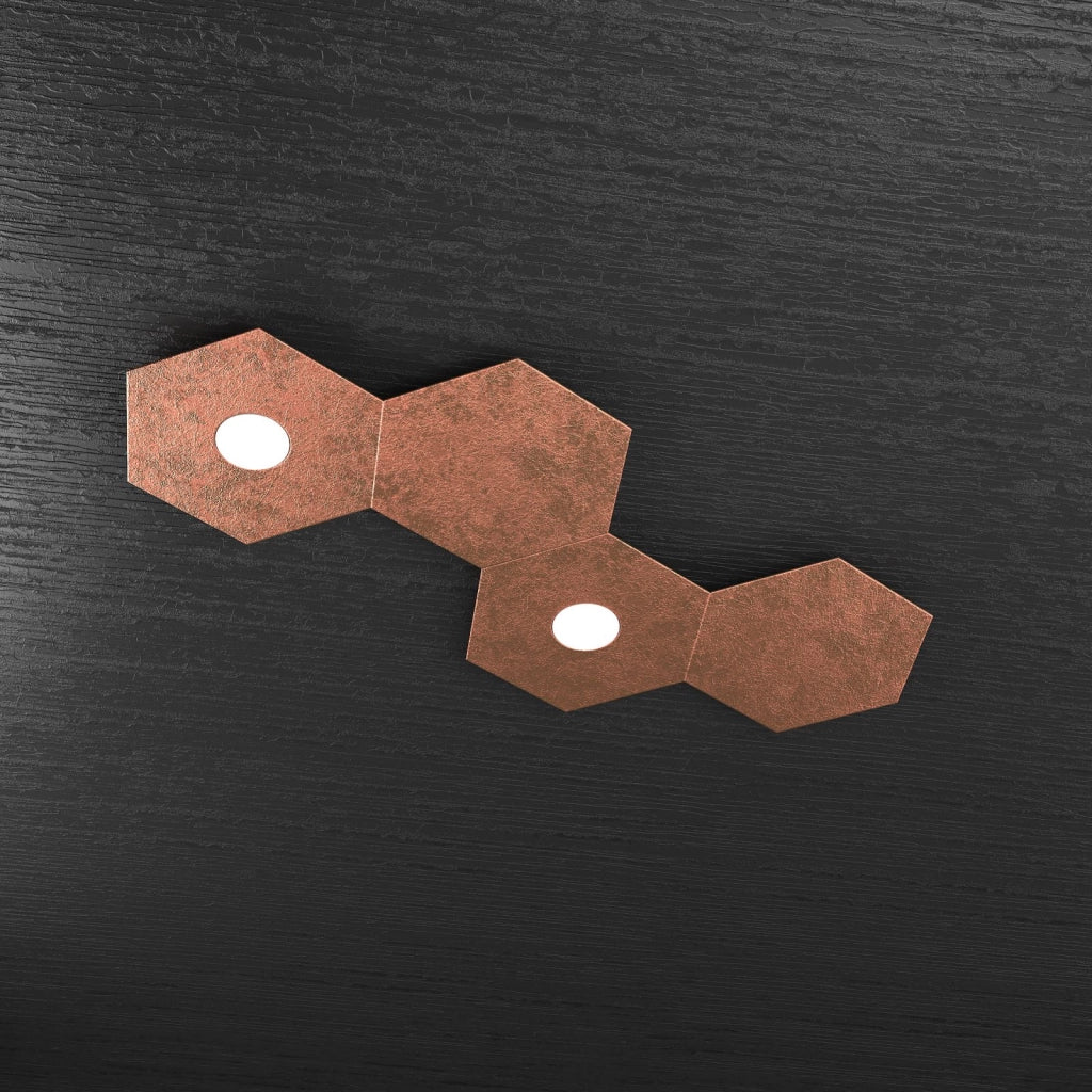 HEXAGON APPLIQUE-PLAFONIERA 2 LUCI + 2 DECORATIVO FOGLIA RAME 1142-2L2D-FR