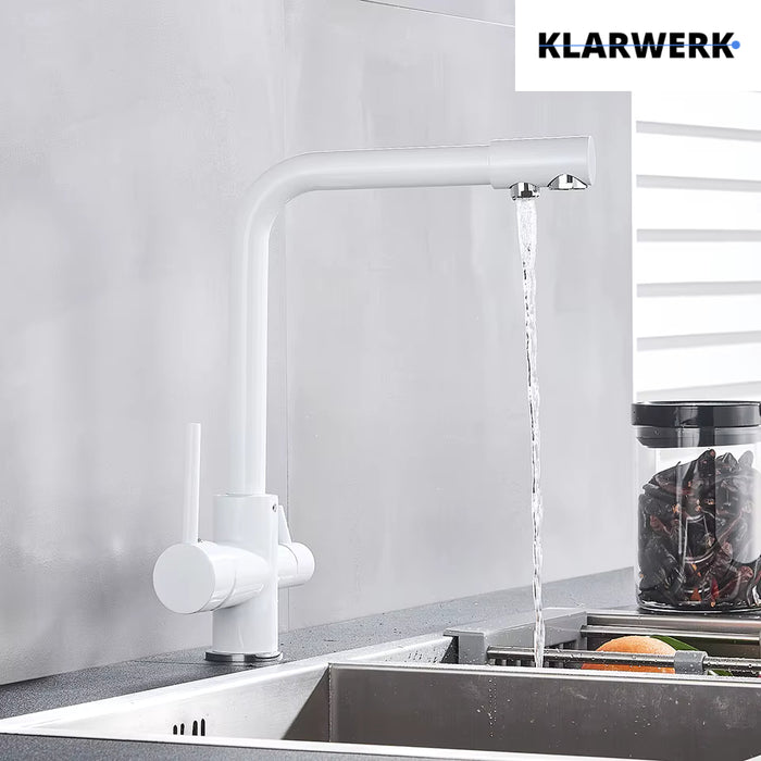 FELIX| Rubinetto per acqua potabile premium a 3 vie bianco opaco | miscelatore da cucina ad osmosi in acciaio inossidabile|Filtro 3 connessioni gastro