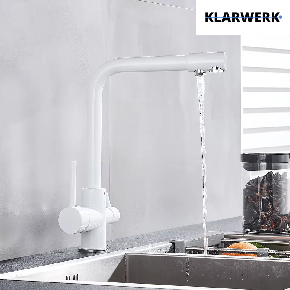 FELIX| Rubinetto per acqua potabile premium a 3 vie bianco opaco | miscelatore da cucina ad osmosi in acciaio inossidabile|Filtro 3 connessioni gastro