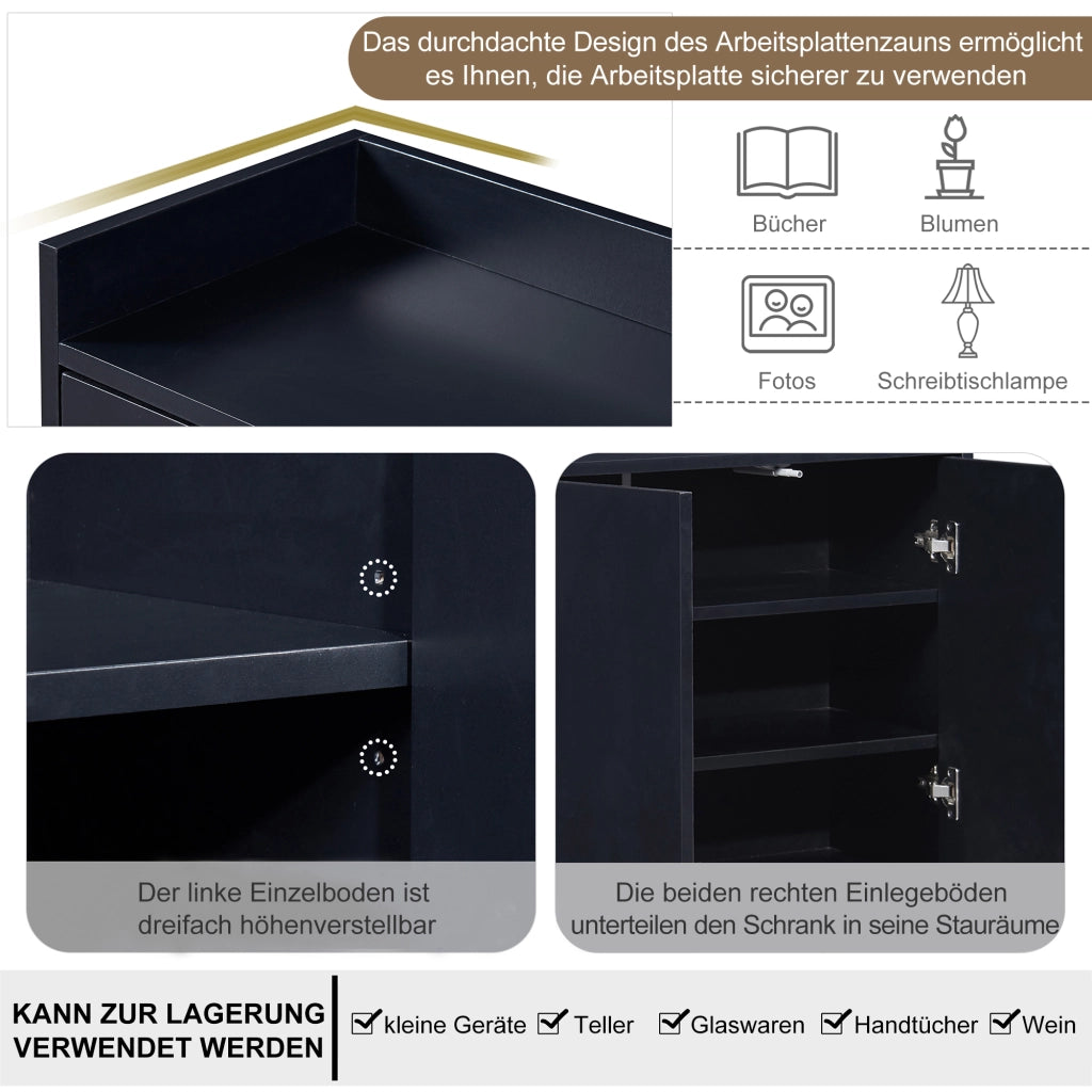 Credenza 4 Ante Senza Maniglie ¨C MINIMAL ¨C Nero, Design Moderno per Soggiorno