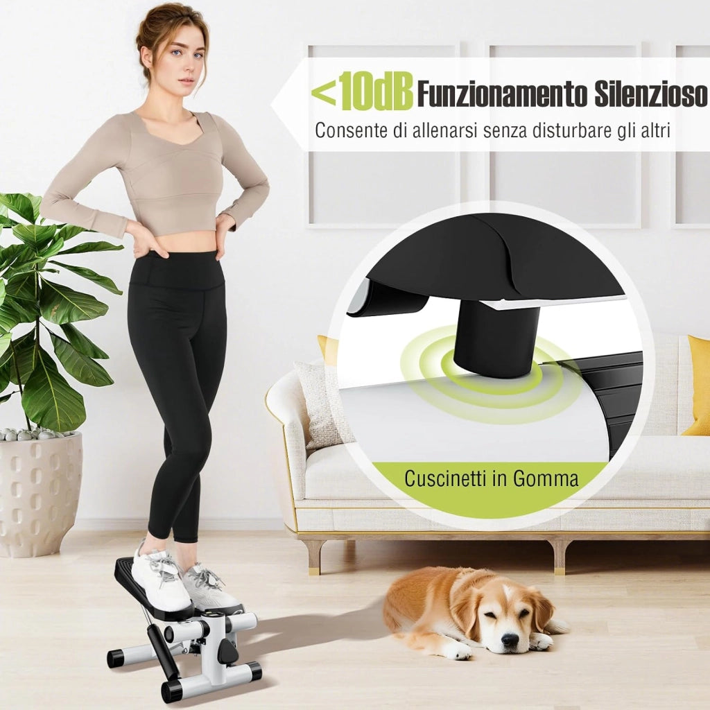 Mini Stepper per Esercizio a Casa, Stepper Idraulico con Fasce di Resistenza, Altezza Regolabile e Pedali Antiscivolo, Dispositivo per Allenamento Completo del Corpo