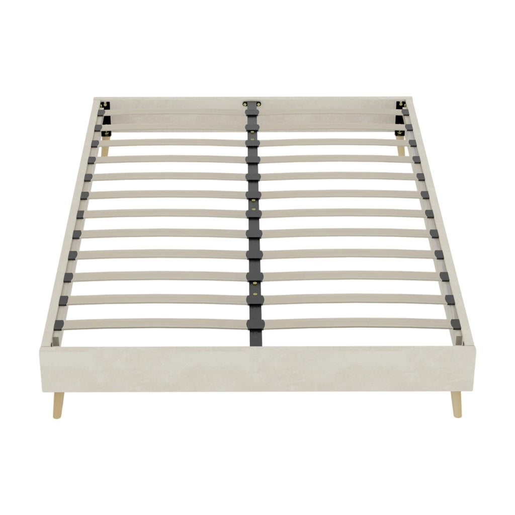 Letto 140x200 cm; struttura stabile in tessuto e metallo; beige