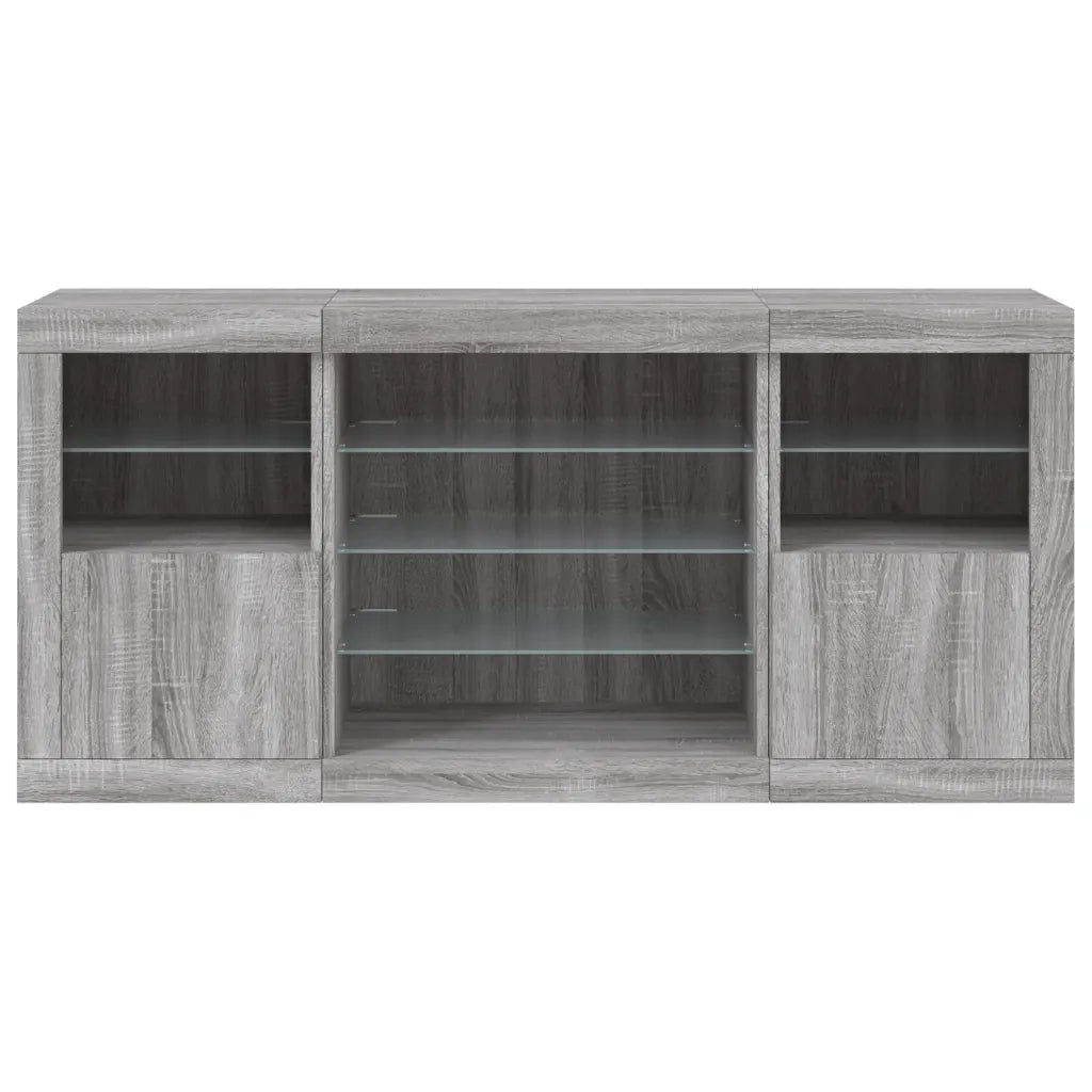 Credenza | Madia | Buffet da pranzo | Armadio da pranzo con Luci LED Grigio Sonoma 142,5x37x67 cm