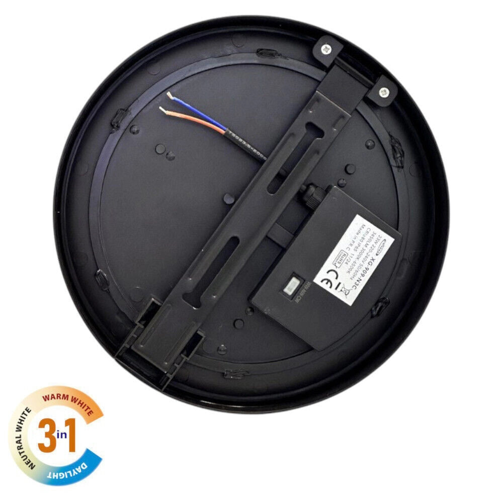 Trade Shop - Applique A Led Da Parete Plafoniera Soffitto Tonda 23 Watt Cct Switch Ip65 Xg-909-3c - Nero