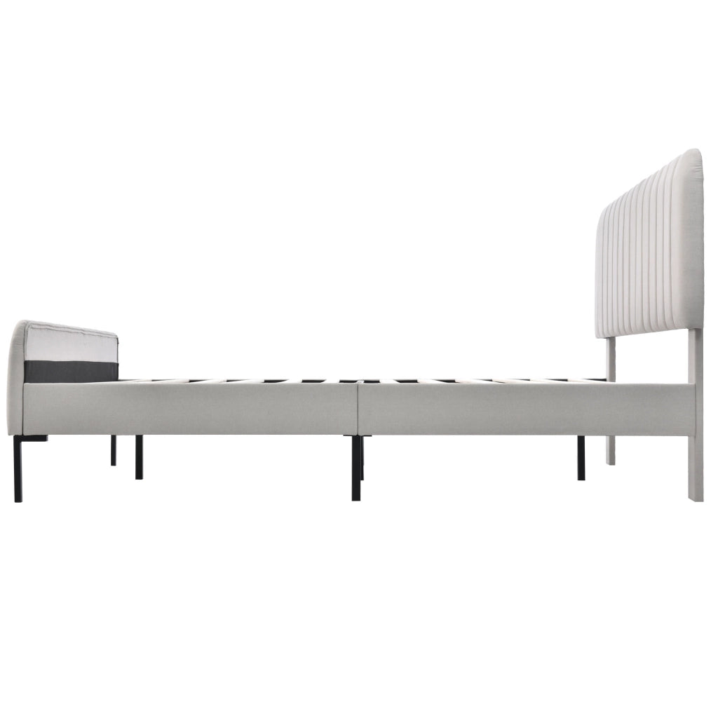 Letto imbottito 160x200 cm in lino grigio-beige con rete a doghe e testiera regolabile