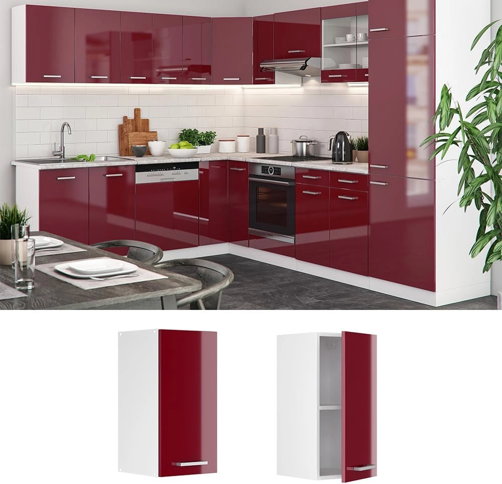 Pensile da cucina R-Line, Rosso lucido, 30 cm, per la libera combinazione all'interno di sistemi cucina modulari
