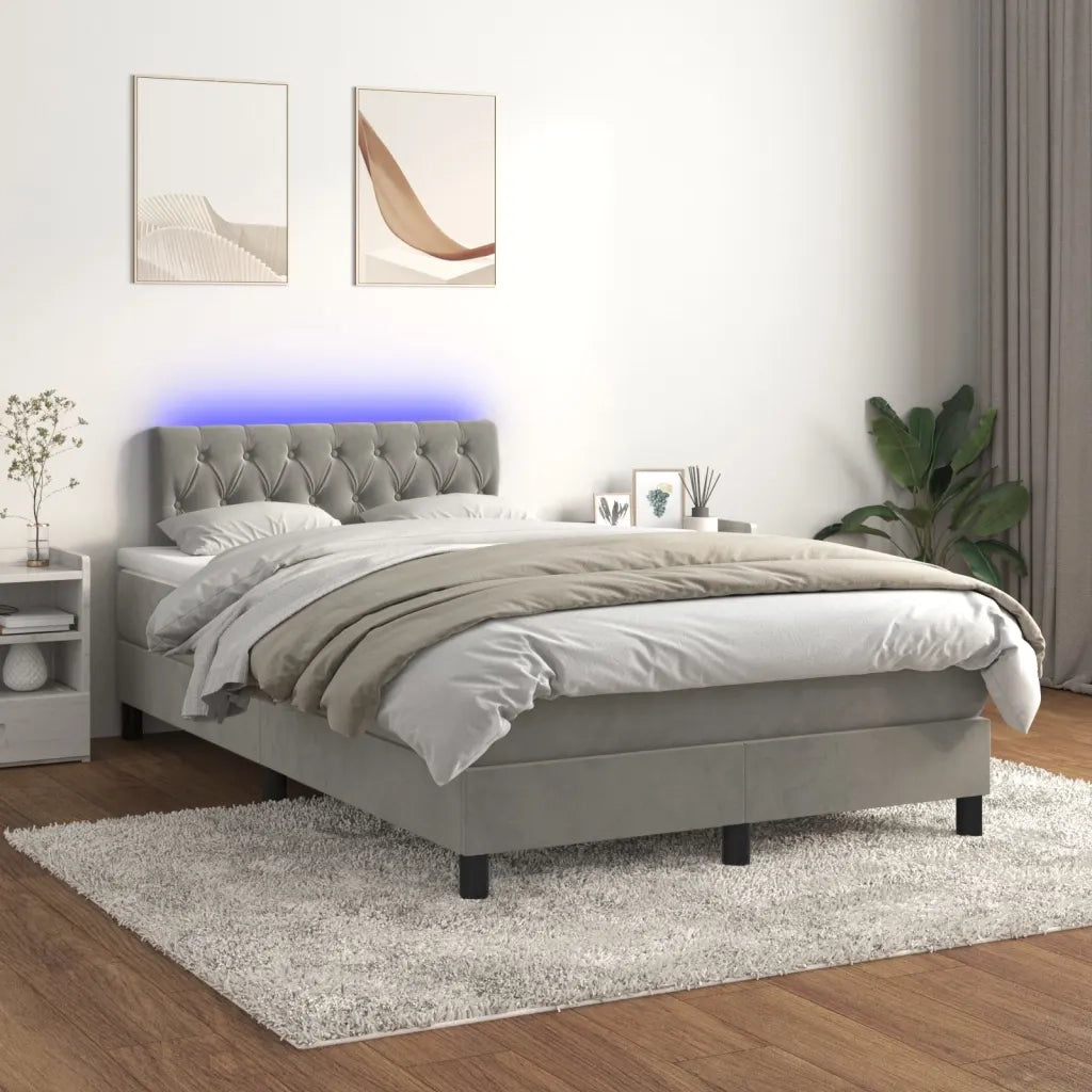 Letto a Molle con Materasso e LED Grigio Chiaro 120x200 cm Velluto 3134573