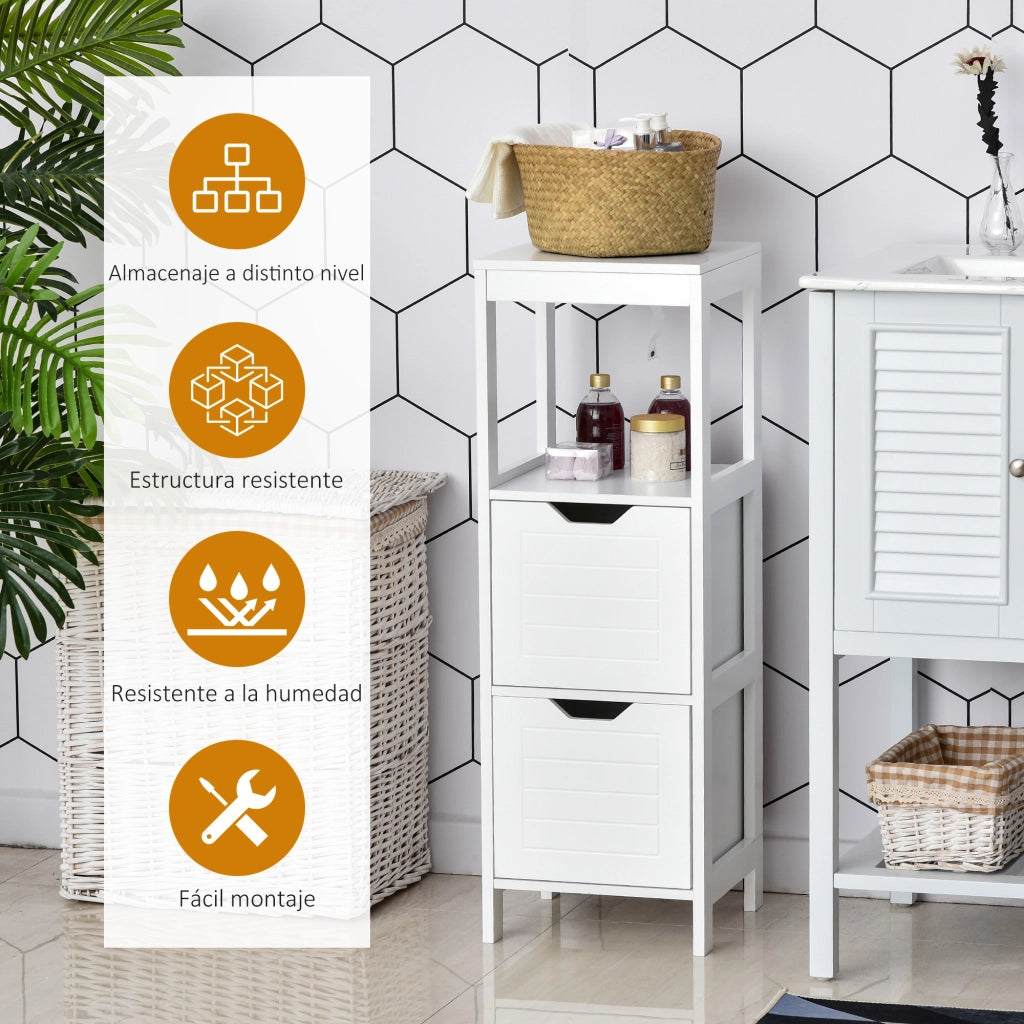 Armadietto Bagno con 2 Cassetti e Ripiano Aperto ¨C zephmum ¨C 30x30x89 cm Bianco