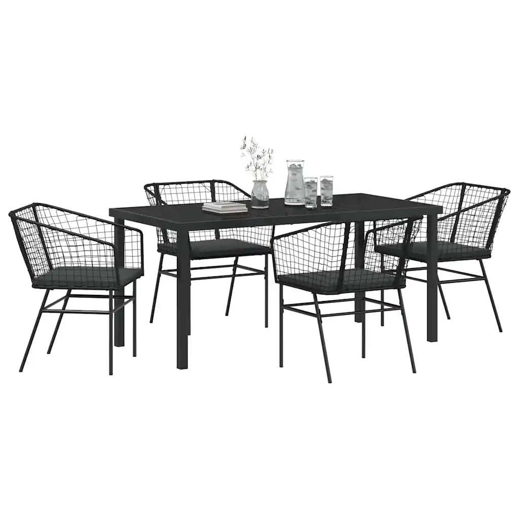 Set da Pranzo per Giardino 5 pz | Set Salotto da Giardino Nero polyrattan