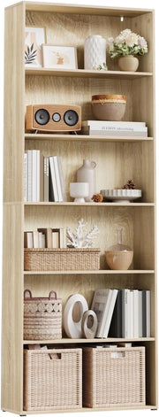 Libreria a Pavimento con 6 Ripiani Regolabili, Scaffale Aperto per Soggiorno Ufficio Camera, Divisorio Ambienti, 60x180x23,5 cm, Rovere Chiaro