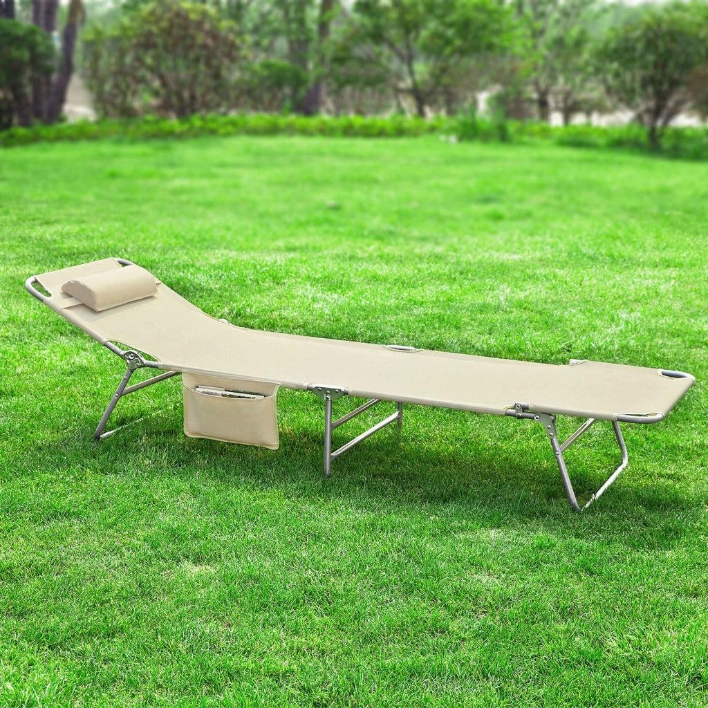 SoBuy Sdraio da Giardino Reclinabile Lettino Prendisole con Cuscino e Tasca Laterale Sedia Sdraio da Esterno per Patio Campeggio Spiaggia Sdraio Pieghevole da Giardino Beige 155x56x81cm OGS35-MI
