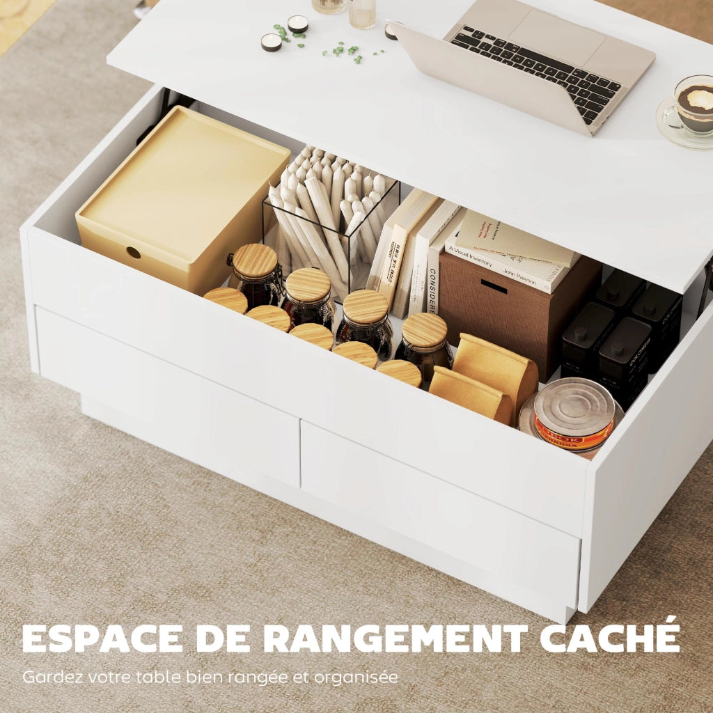 Tavolino da salotto con vano nascosto e 2 cassetti ¨C Minimal ¨C bianco 100x50x44